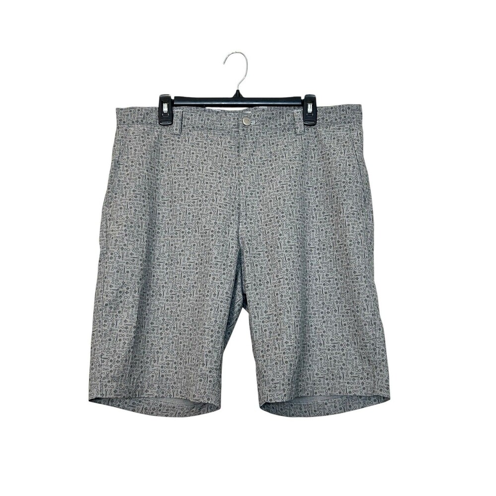 Peter Millar Golf Shorts Mens 36 Gray Performance Golf Tee Geometric Print